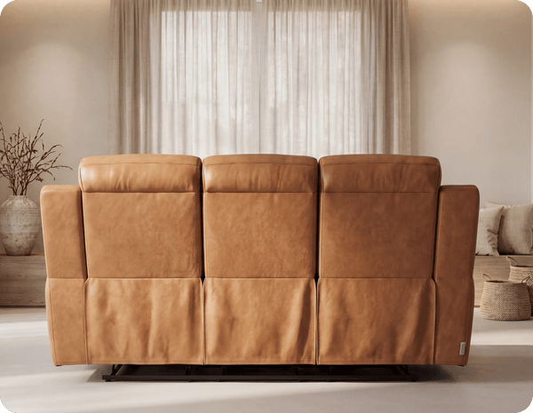 Leo Genuine Leather Caramel Electric Power Recliner 3 Seater Sofa