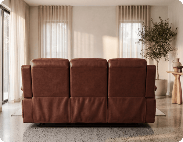 Martini Genuine Leather Tan Electric Power Recliner 3 Seater Sofa
