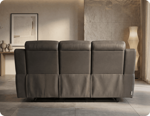 Leo Genuine Leather Grey Electric Power Recliner 3 Seater Sofa