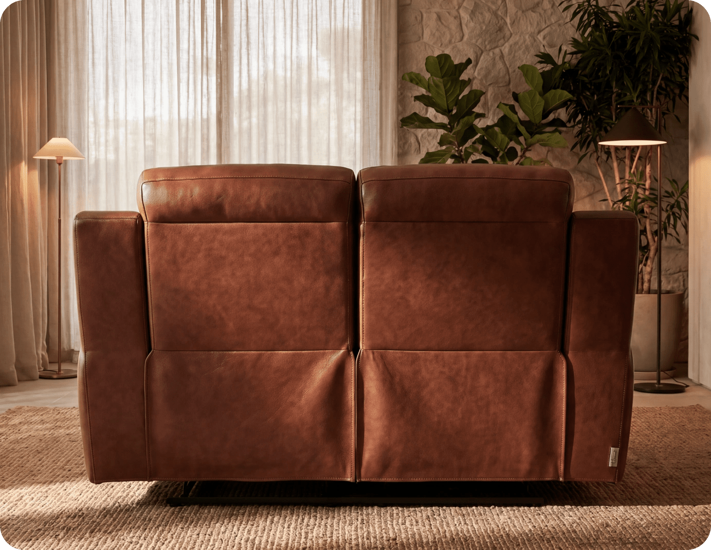 Leo Genuine Leather Tan Electric Power Recliner 2 Seater