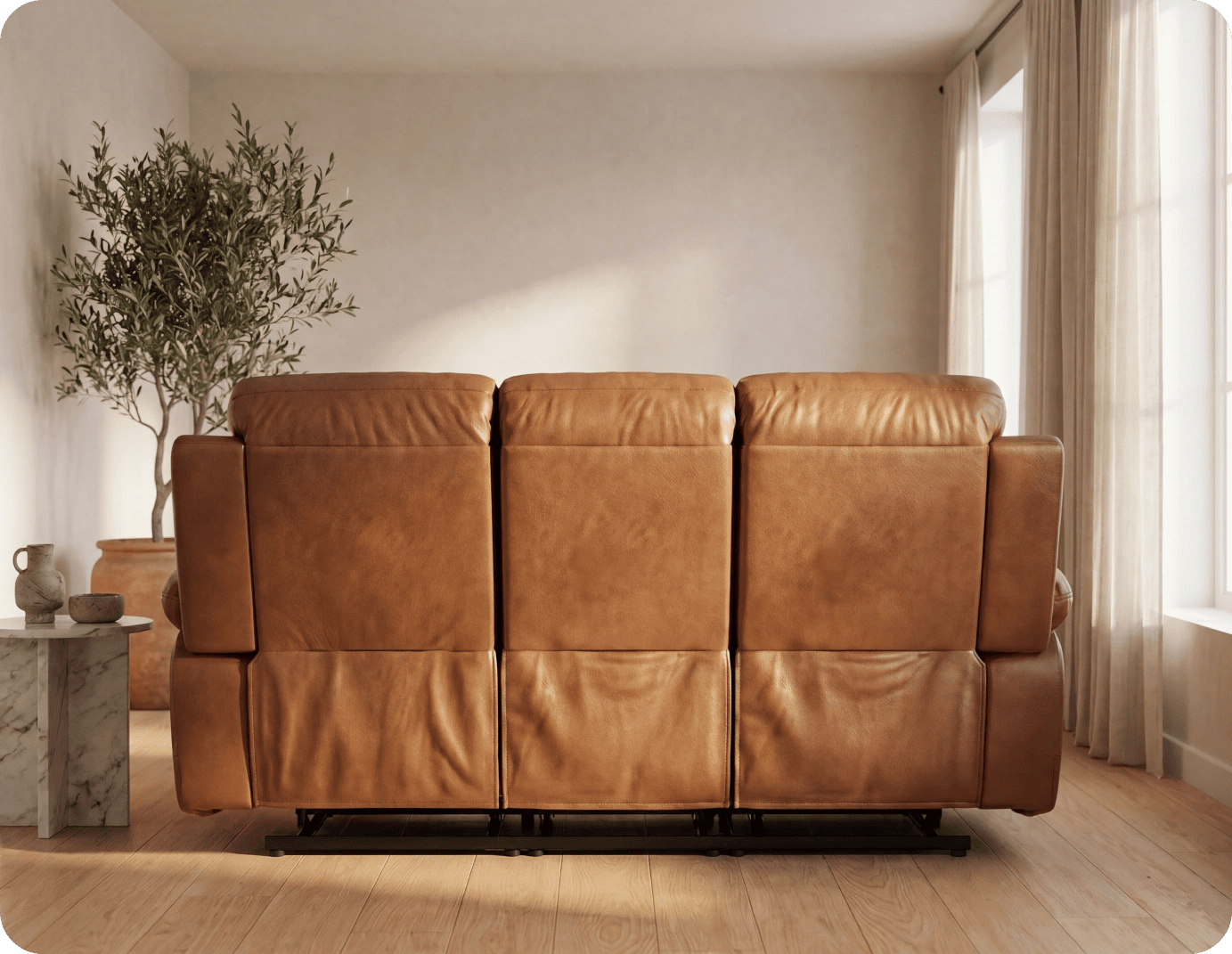 Milano Genuine Leather Caramel Electric Power Recliner 3 Seater Sofa