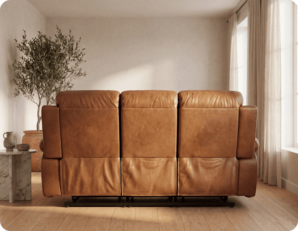 Milano Genuine Leather Caramel Electric Power Recliner 3 Seater Sofa