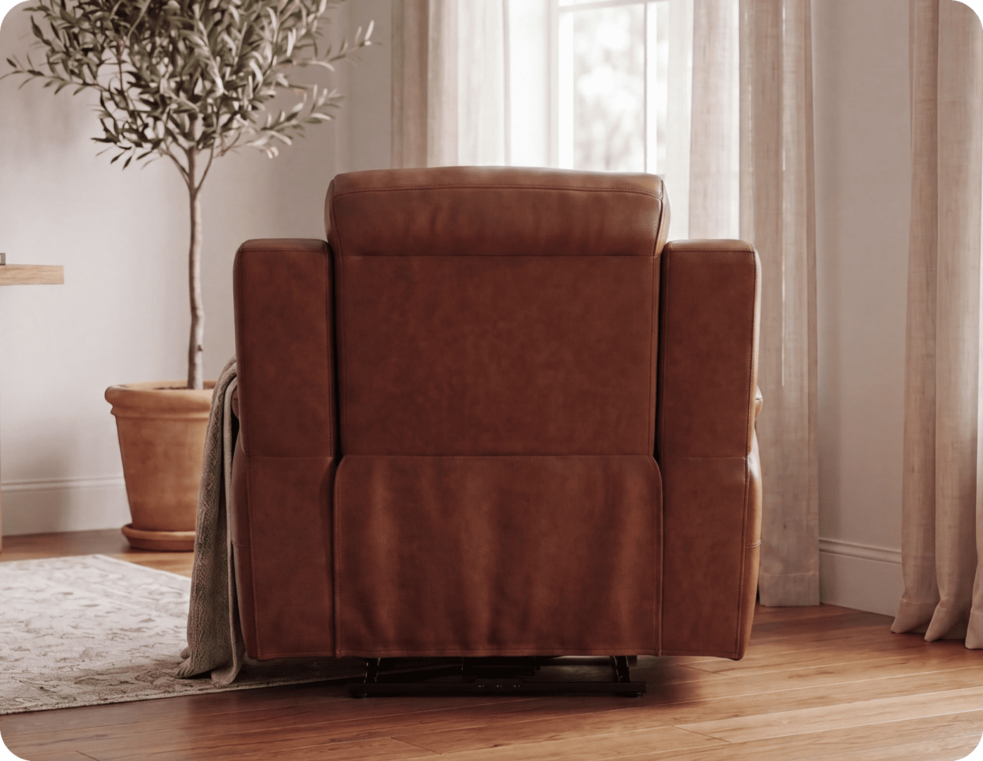 Leo Tan Genuine Leather Armchair with Electric Power Recliner