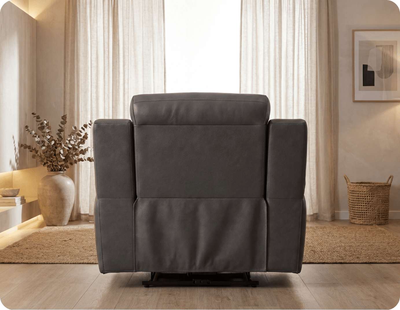 Leo Genuine Leather Grey Electric Power Recliner Armchair