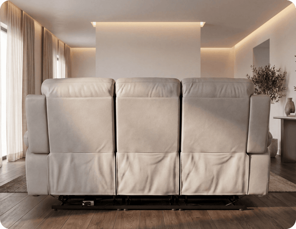 Milano Genuine Leather Light Grey Electric Power Recliner 3 Seater Sofa