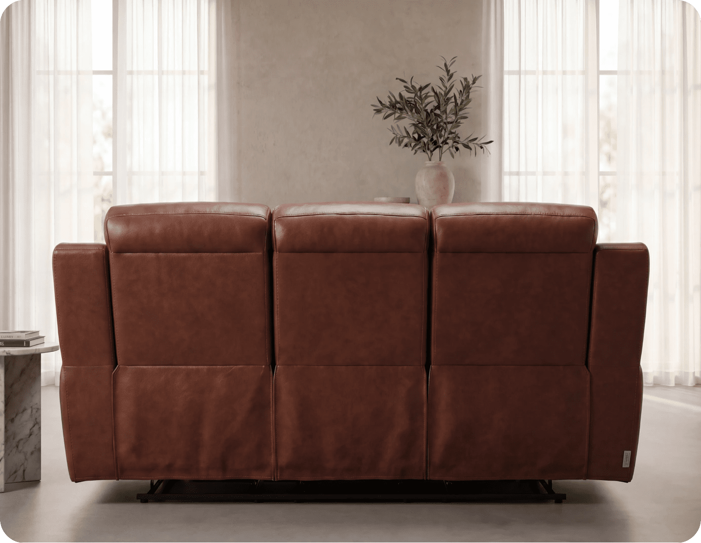 Leo Genuine Leather Tan Electric Power Recliner 3 Seater