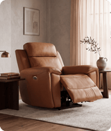 Leo Genuine Leather Caramel Armchair with Electric Power Recliner