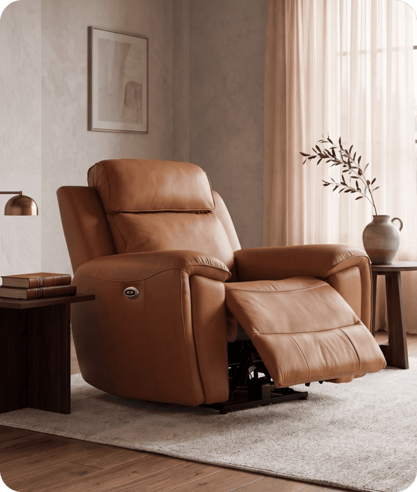 Leo Genuine Leather Caramel Armchair with Electric Power Recliner