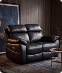 Torino Genuine Leather Black  Electric Power Recliner 2 Seater