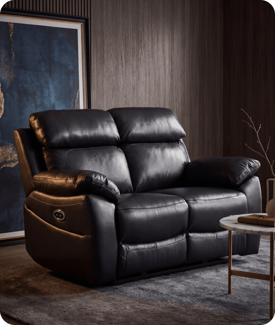Torino Genuine Leather Black  Electric Power Recliner 2 Seater