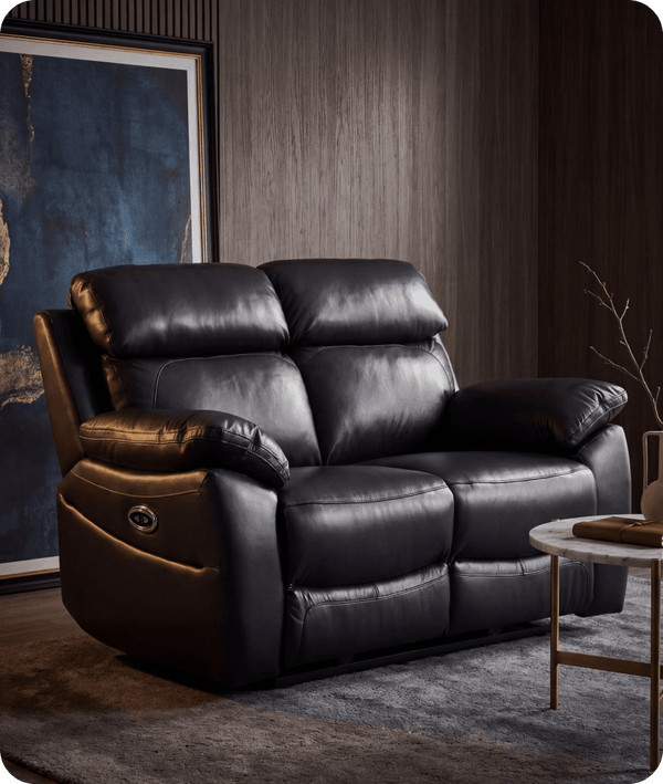 Torino Genuine Leather Black  Electric Power Recliner 2 Seater