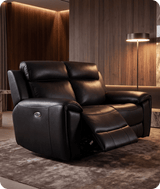 Leo Genuine Leather Black Electric Power Recliner 2 Seater Sofa
