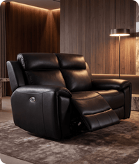 Leo Genuine Leather Black Electric Power Recliner 2 Seater Sofa