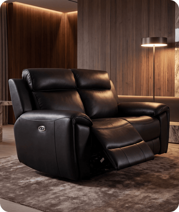 Leo Genuine Leather Black Electric Power Recliner 2 Seater Sofa
