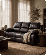 Veloura Black Leather 3 Seater Sofa