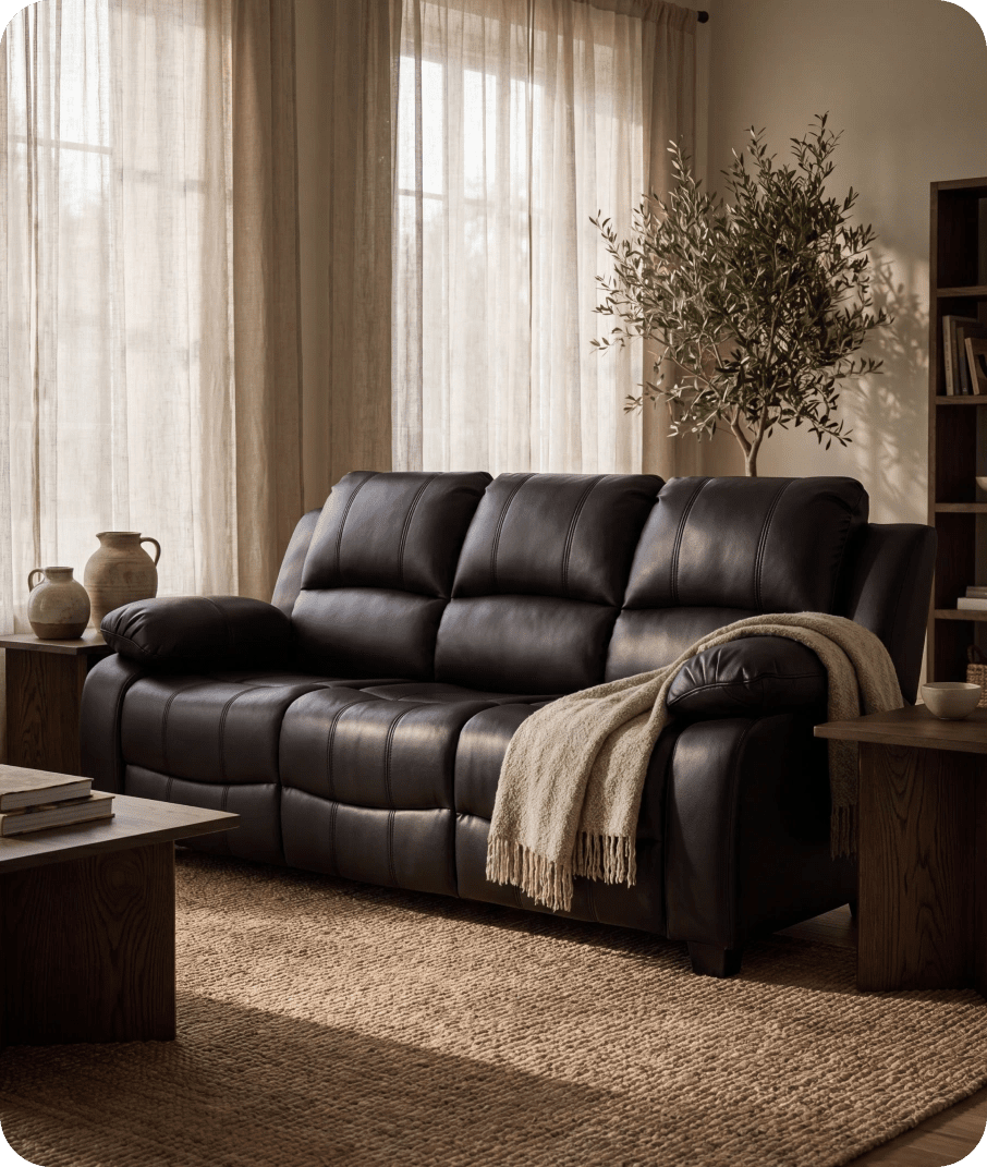 Veloura Black Leather 3 Seater Sofa