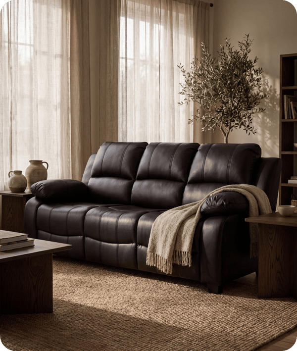 Veloura Black Leather 3 Seater Sofa