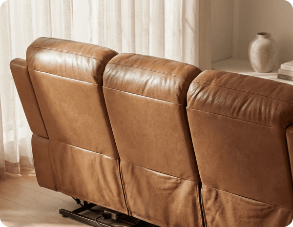 Milano Genuine Leather Caramel Electric Power Recliner 3 Seater Sofa