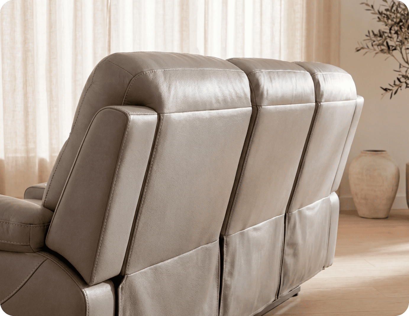 Milano Genuine Leather Light Grey Electric Power Recliner 3 Seater Sofa