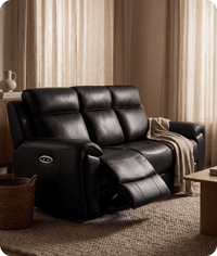 Leo Genuine Leather Black Electric Power Recliner 3 Seater Sofa