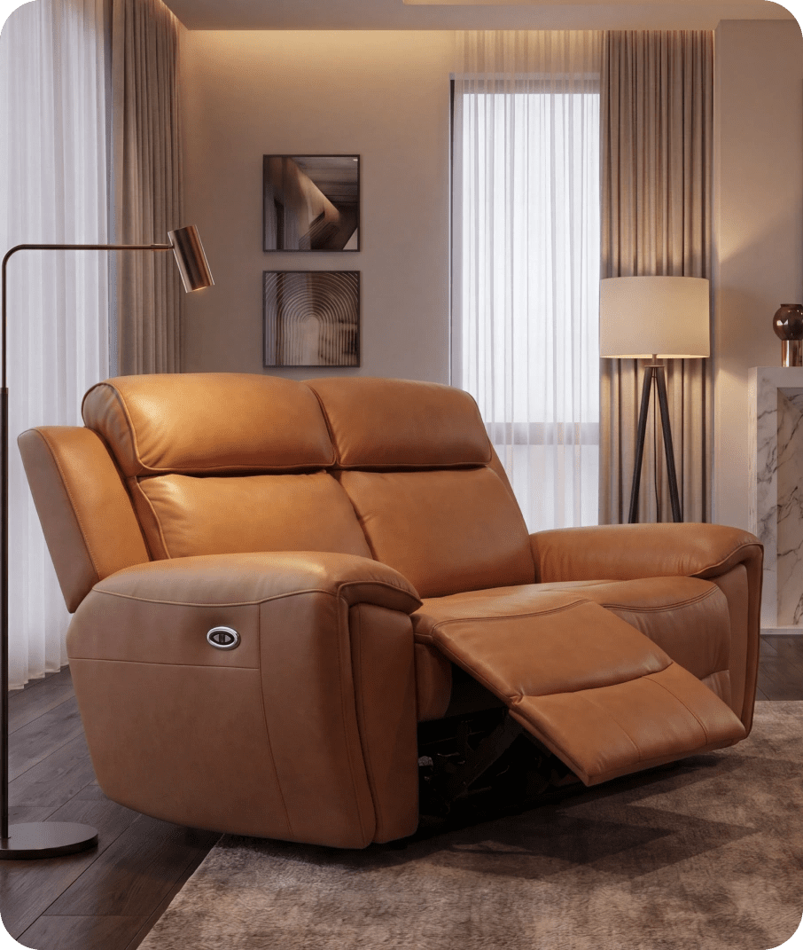 Leo Genuine Leather Caramel Electric Power Recliner 2 Seater Sofa
