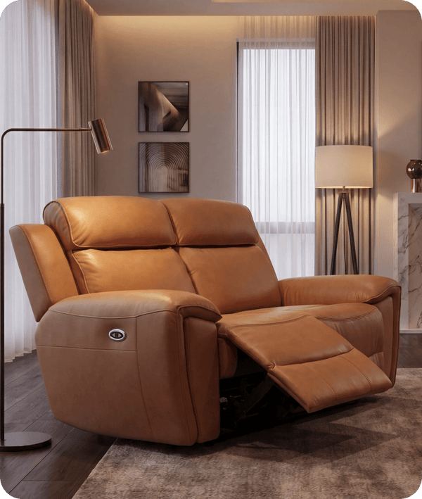 Leo Genuine Leather Caramel Electric Power Recliner 2 Seater Sofa