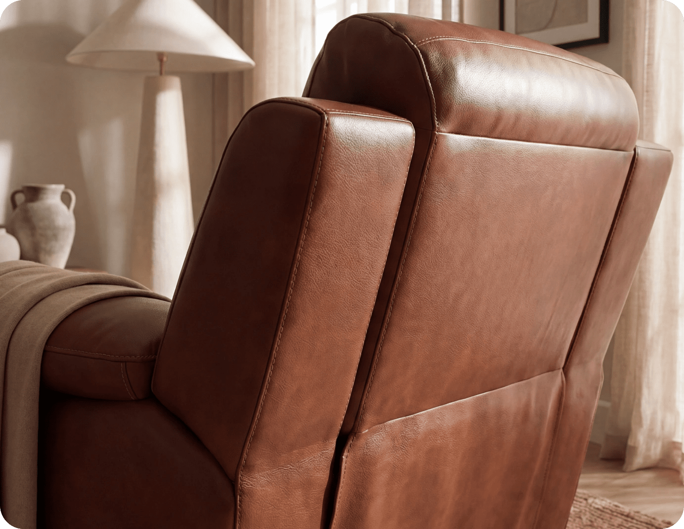 Leo Tan Genuine Leather Armchair with Electric Power Recliner