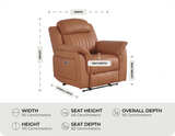 Martini Genuine Leather Caramel Electric Power Recliner Armchair measurement 