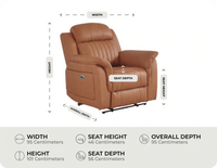 Martini Genuine Leather Caramel Electric Power Recliner Armchair measurement 