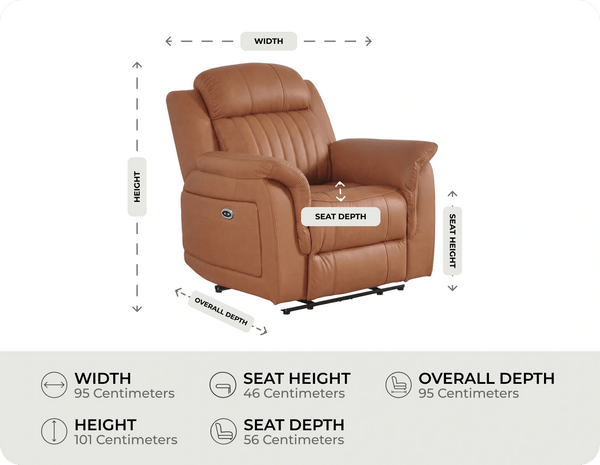 Martini Genuine Leather Caramel Electric Power Recliner Armchair measurement 