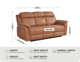 Martini Genuine Leather Caramel Electric Power Recliner 3 Seater measurement 