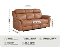 Martini Genuine Leather Caramel Electric Power Recliner 3 Seater measurement 