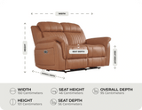 Martini Genuine Leather Caramel Electric Power Recliner 2 Seater Sofa measurement