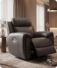 Leo Genuine Leather Grey Electric Power Recliner Armchair