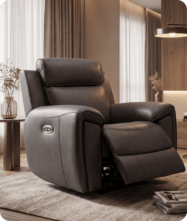 Leo Genuine Leather Grey Electric Power Recliner Armchair