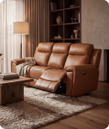 Leo Genuine Leather Caramel Electric Power Recliner 3 Seater Sofa