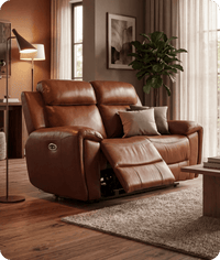 Leo Genuine Leather Tan Electric Power Recliner 2 Seater Sofa