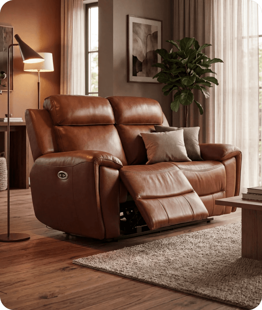 Leo Genuine Leather Tan Electric Power Recliner 2 Seater Sofa