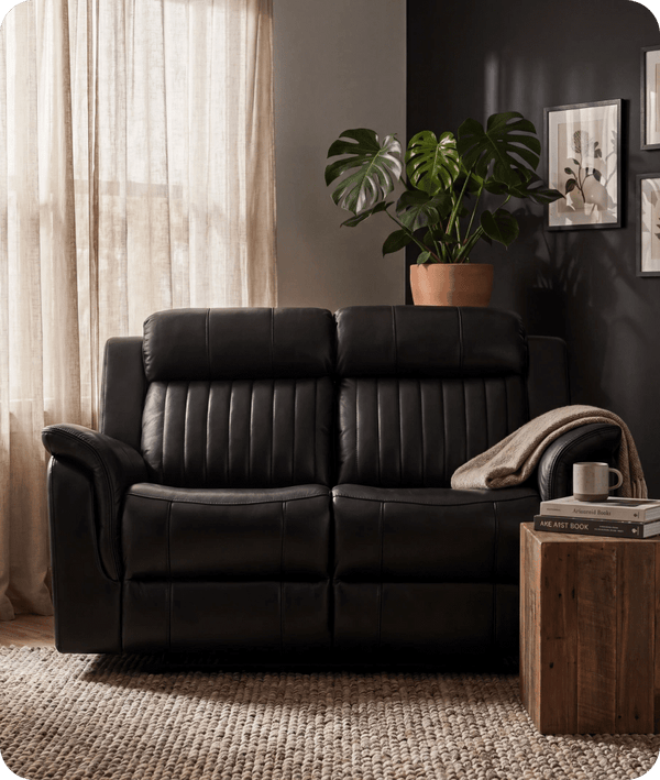 Martini Genuine Leather Black Electric Power Recliner 2 Seater Sofa