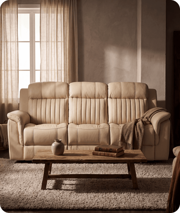 Martini Genuine Leather Cream Electric Power Recliner 3 Seater Sofa