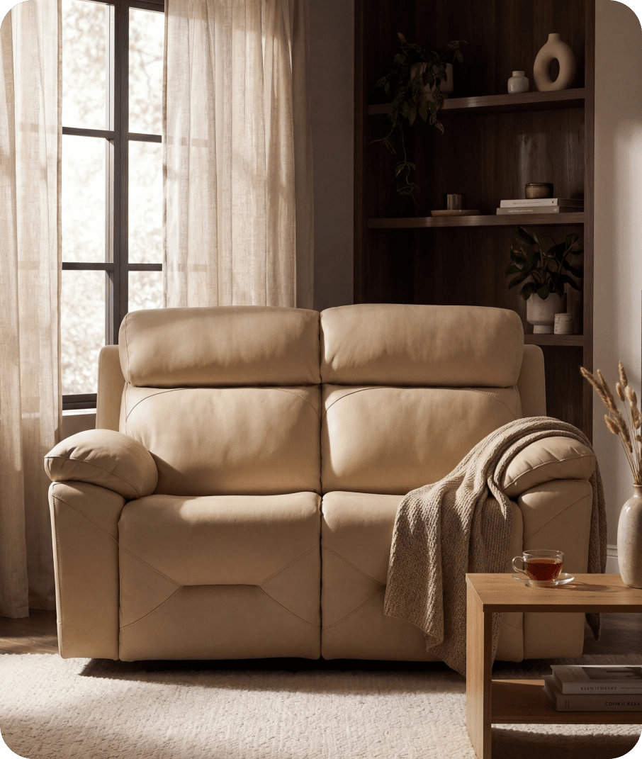 Milano Genuine Leather Cream Electric Power Recliner 2 Seater Sofa