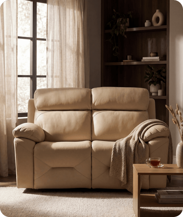 Milano Genuine Leather Cream Electric Power Recliner 2 Seater Sofa