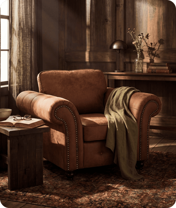 Savile Tan Suede Armchair