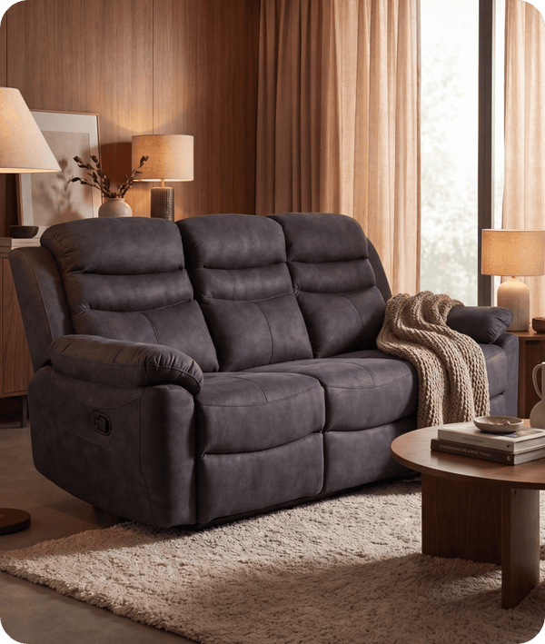 Bristol Grey Fabric Manual Recliner 3 Seater Sofa