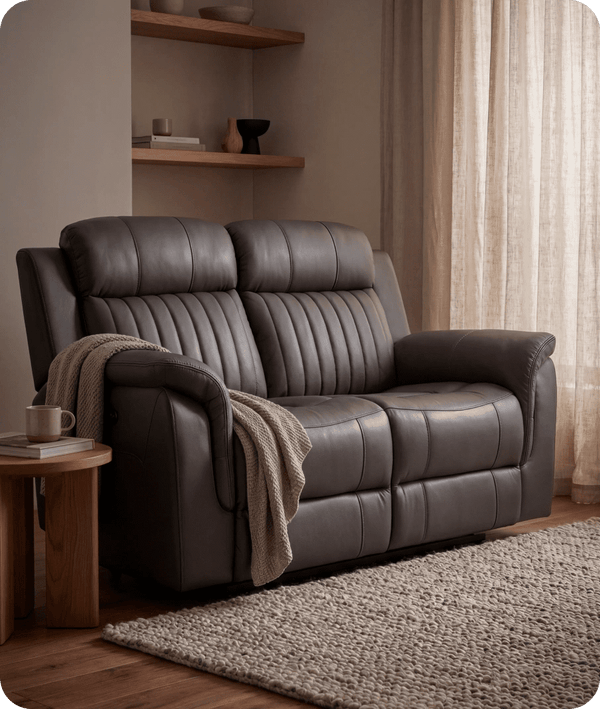 Martini Genuine Leather Grey Electric Power Recliner 2 Seater Sofa