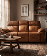 Milano Genuine Leather Caramel Electric Power Recliner 3 Seater Sofa