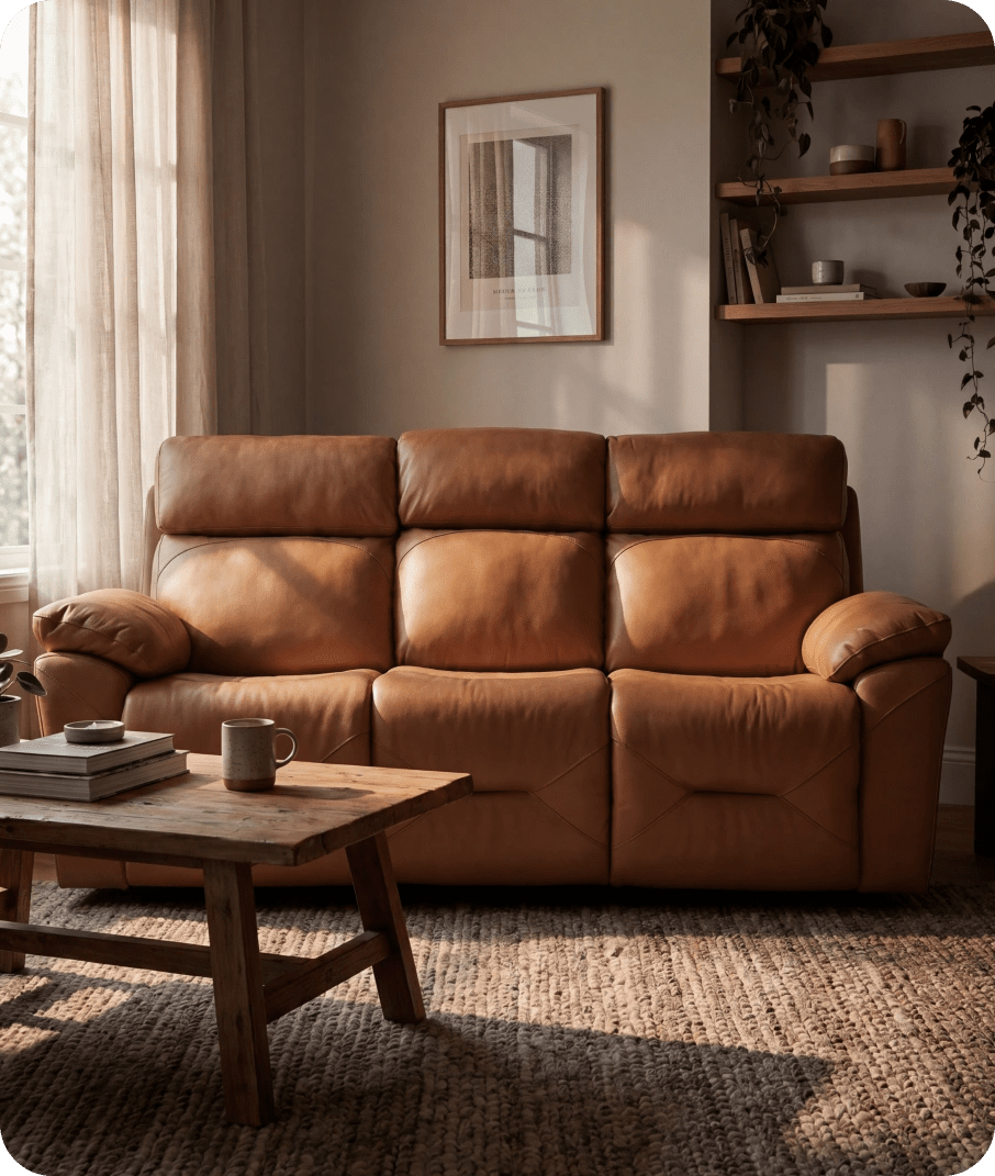Milano Genuine Leather Caramel Electric Power Recliner 3 Seater Sofa