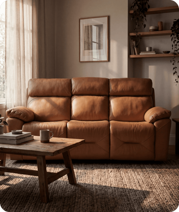 Milano Genuine Leather Caramel Electric Power Recliner 3 Seater Sofa