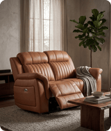 Martini Genuine Leather Caramel Electric Power Recliner 2 Seater Sofa