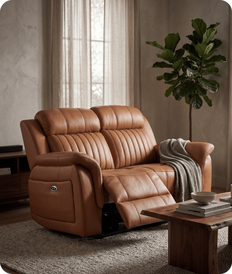 Martini Genuine Leather Caramel Electric Power Recliner 2 Seater Sofa